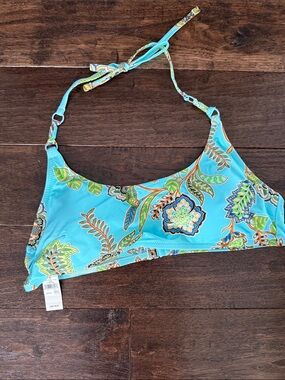 Kids Aqua Floral Bikini Top - Turquoise